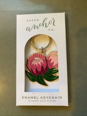 Paper Anchor Co. Protea Enamel Keychain - Pink & Green